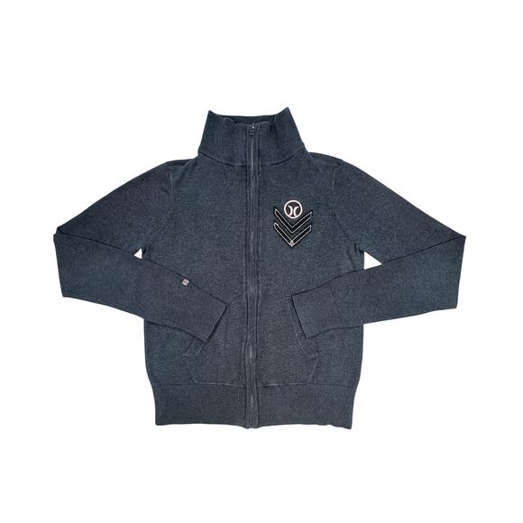 Hurley Charcoal Grey Zip-Up Sweater with Pink Logo - Size L - Picture 1 of 6